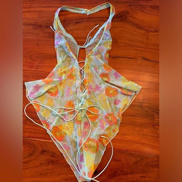 Savage X Fenty Free Spirit Floral Mesh Teddy Orange Size Medium - Picture 3 of 16